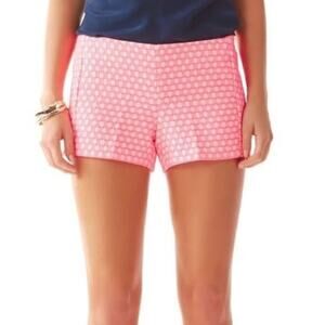 Lilly Pulitzer Liza Hot Pink Yellow Geometric Geo Jacquard Shorts Size 2